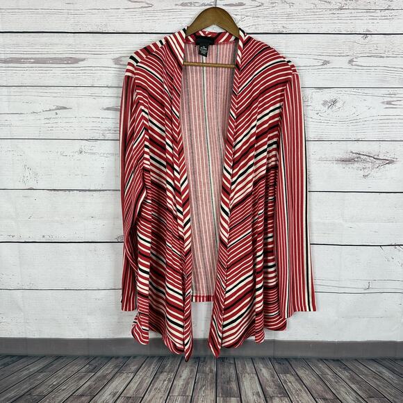 Maggie Barnes Sweaters - Maggie‎ Barnes Cardigan Sweater Womens 3x Red Open Knit Long Sleeve Stripe